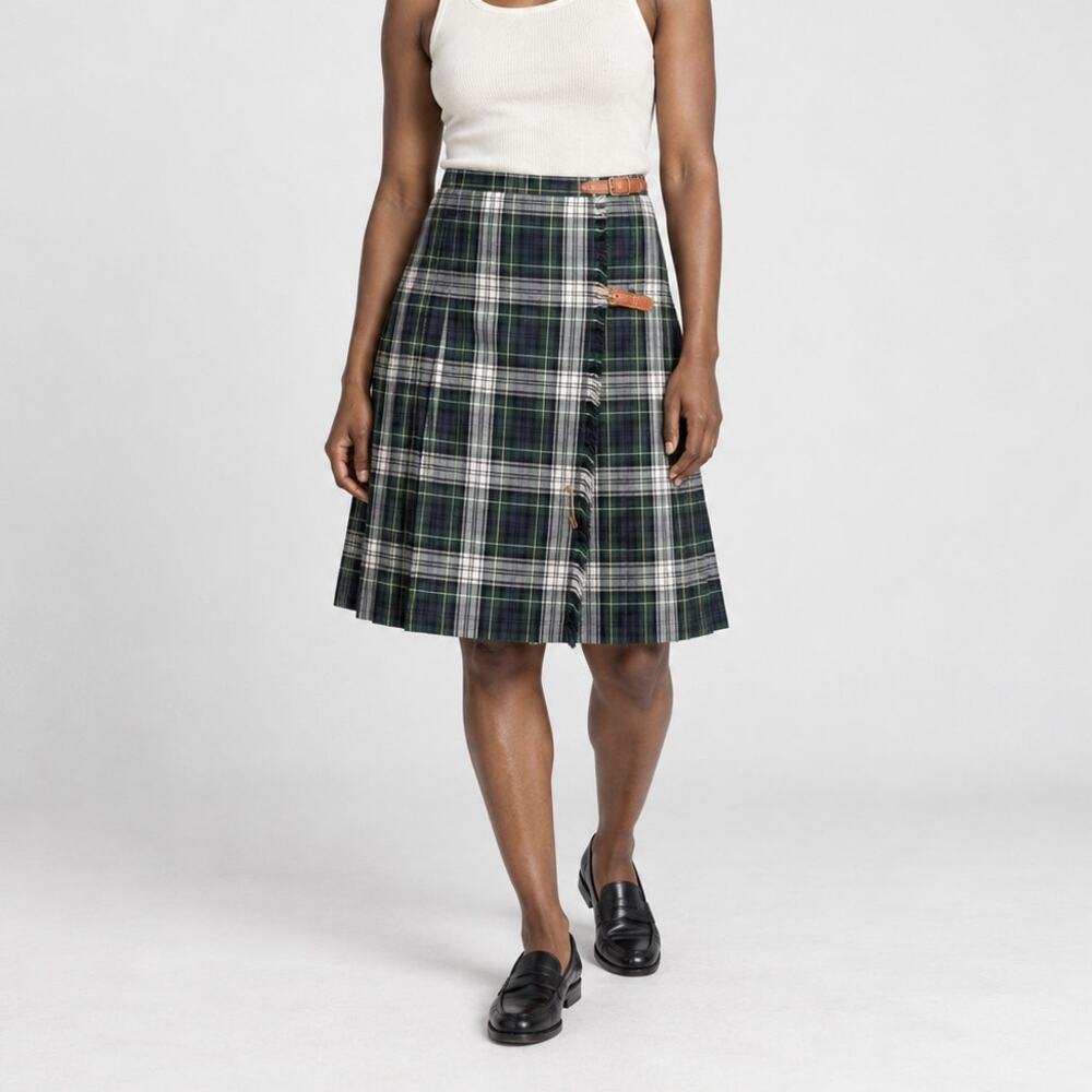 Ralph Lauren Wool Plaid Pleated Wrap Mini Skirt Womens 14 Multi Tartan A-line